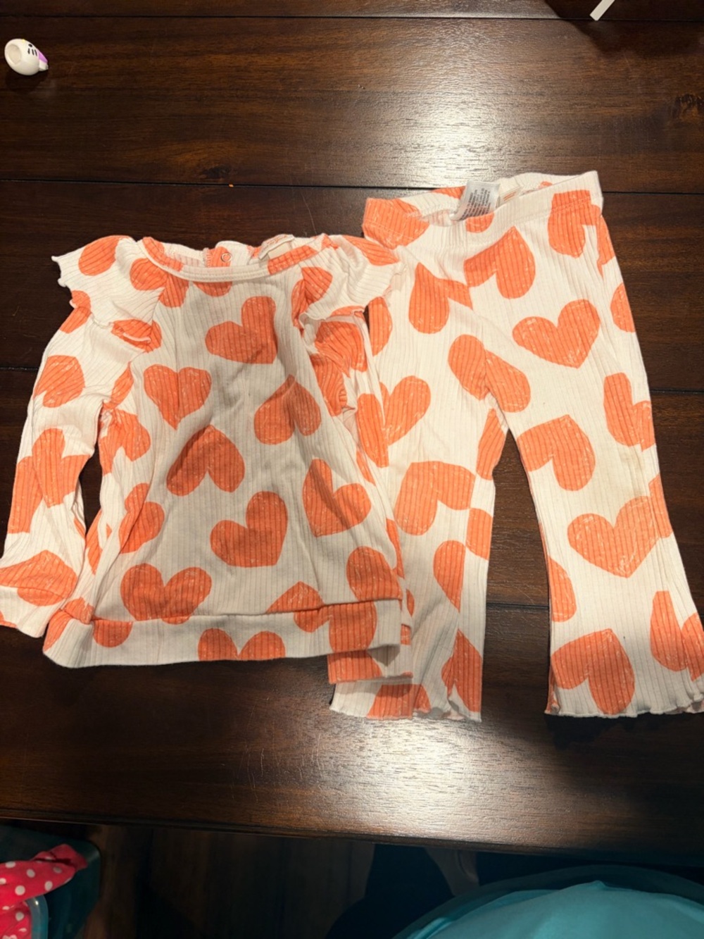 Cat & Jack Cream Ribbed Baby Set with Orange Heart Print